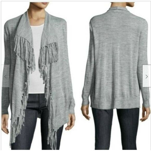 Rebecca Taylor Gray Wool Alpaca‎ Fringe Drape Front Knit Cardigan Xs - Picture 1 of 7